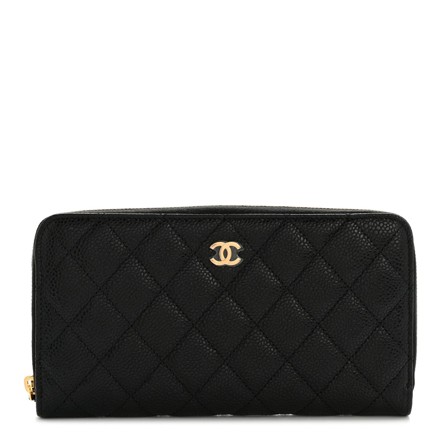 Caviar Quilted Large Gusset Zip Around Wallet Black
