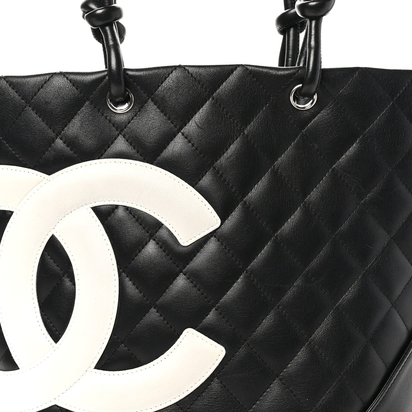 Calfskin Quilted Medium Cambon Tote Black White