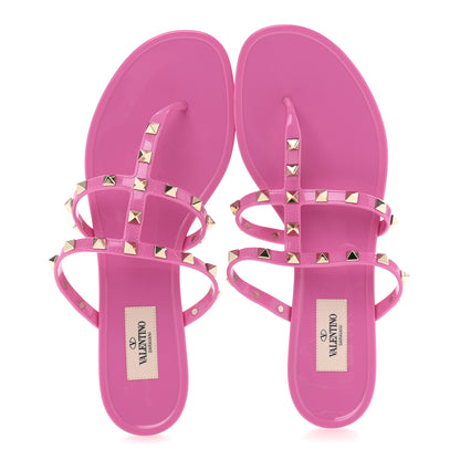 Valentino Garavani PVC Jelly Rockstud Caged Flat Thong Sandals 40 Dawn Pink 2 of 10