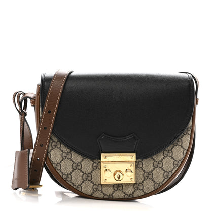 Gucci GG Supreme Monogram Calfskin Small Padlock Messenger Shoulder Bag Beige Black Cuir 1 of 13