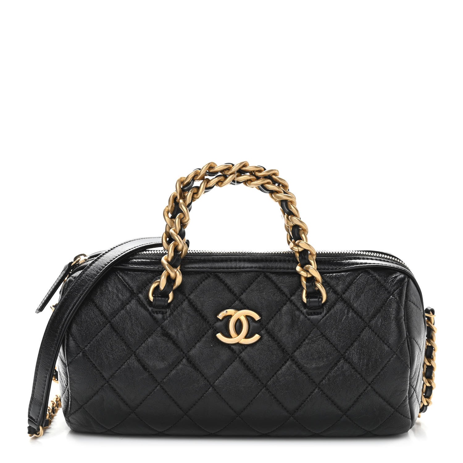 Chanel Shiny Lambskin Quilted Fashion Therapy Bowling Bag Black 1 of 10