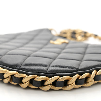 Chanel Shiny Crumpled Lambskin Quilted Trendy Chain Around Hobo Black 10 of 11