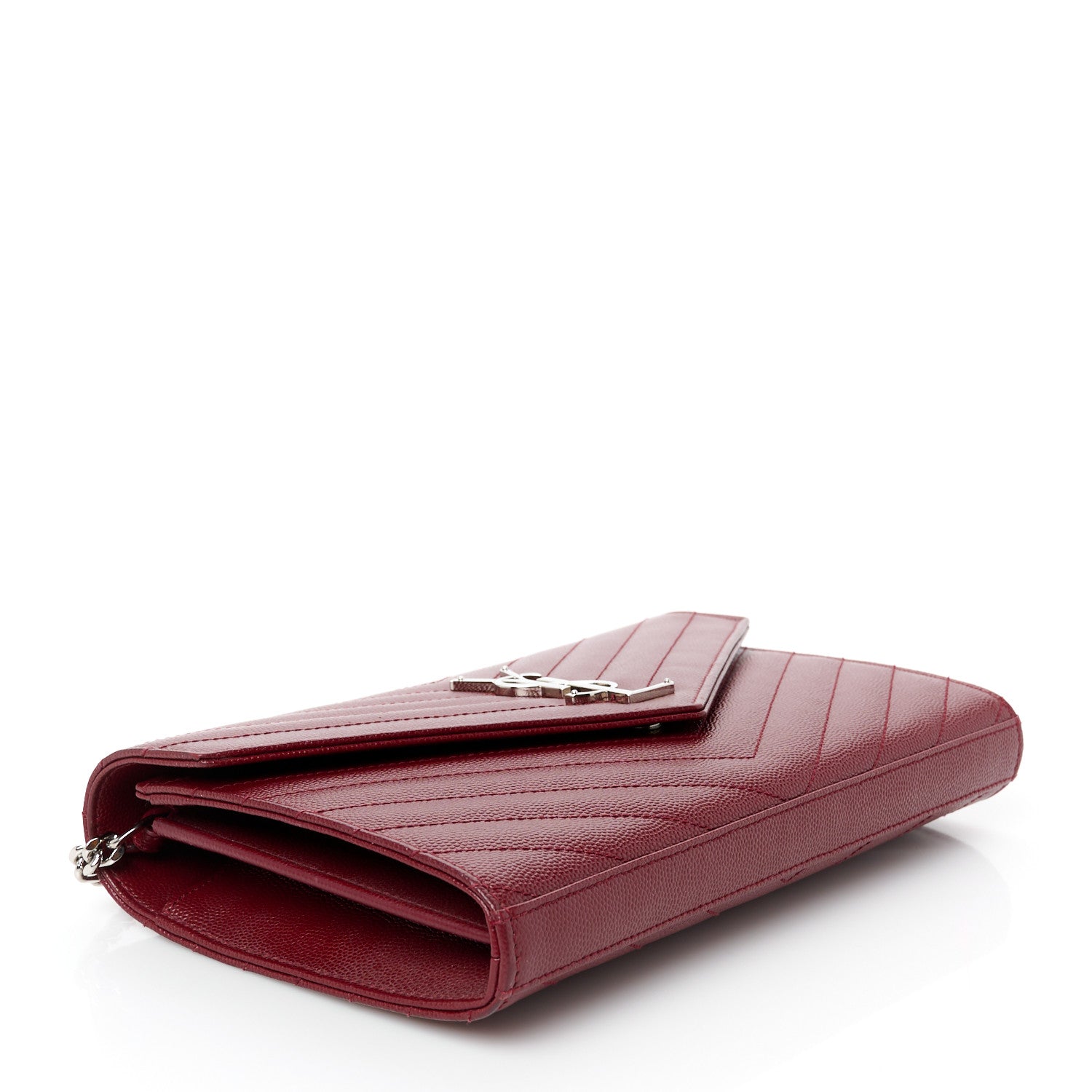 Saint Laurent Grain De Poudre Matelasse Chevron Monogram Chain Wallet Palissandre 4 of 11