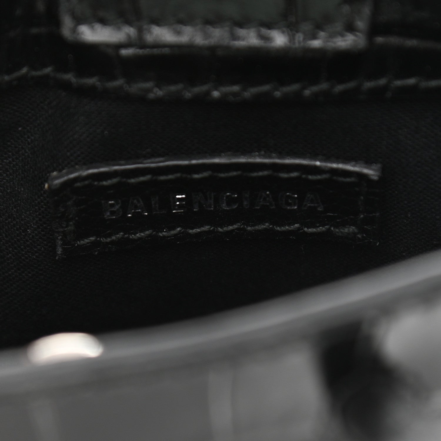 Balenciaga Calfskin Crocodile Embossed Logo Shopping Phone Holder Bag Black 6 of 11
