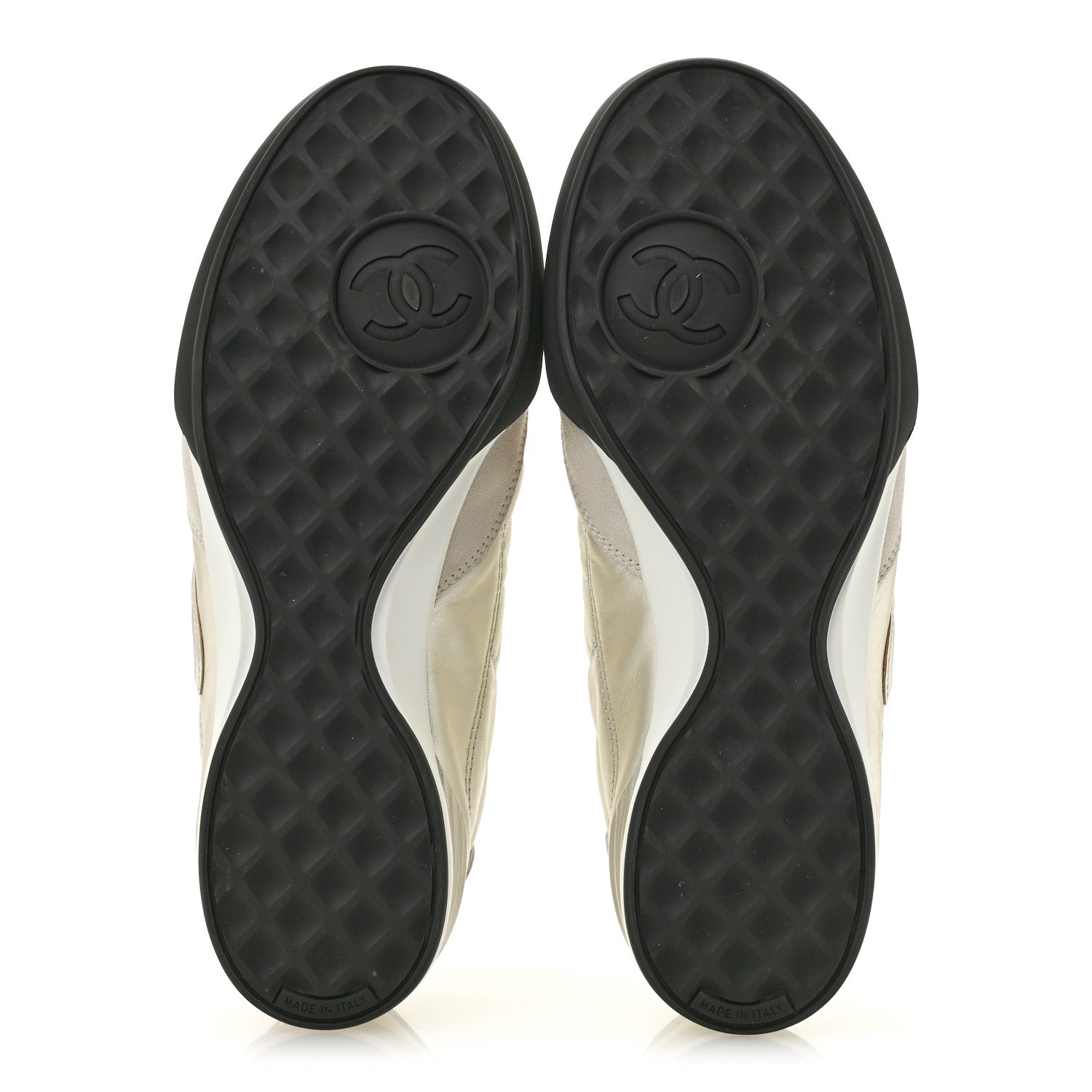 Chanel Laminated Calfskin Suede Quilted Womens CC Sneakers 39 Silver White Gray 6 of 10