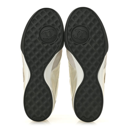 Chanel Laminated Calfskin Suede Quilted Womens CC Sneakers 39 Silver White Gray 6 of 10