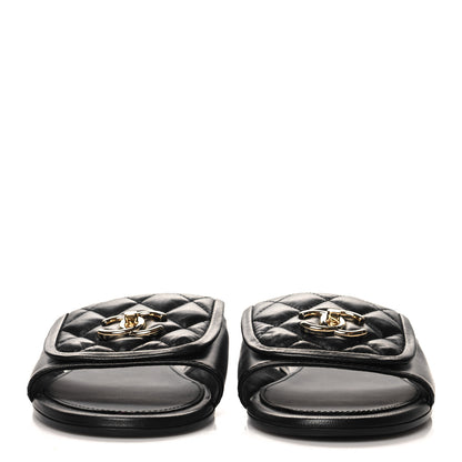 Chanel Lambskin Quilted Turnlock Flat Mules 40.5 Black 3 of 10