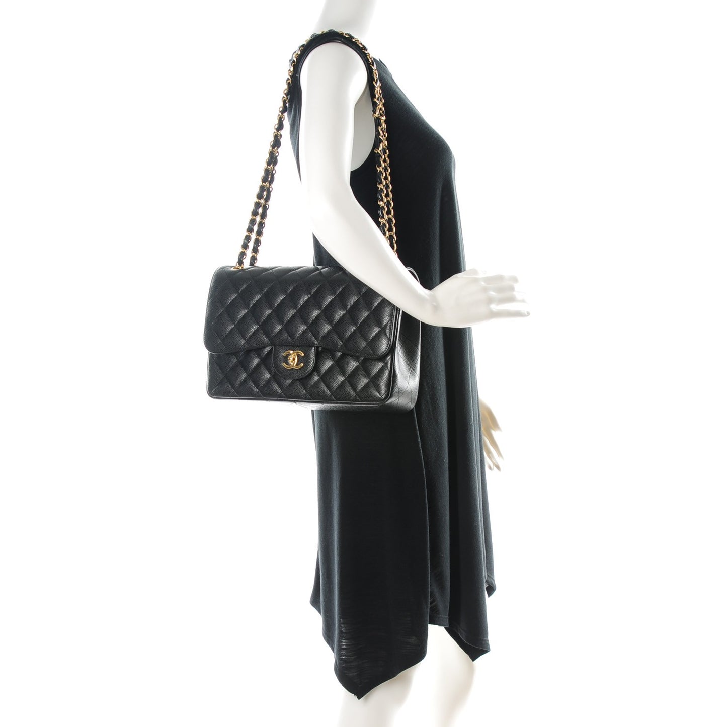 Caviar Quilted Jumbo Double Flap Black