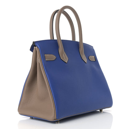 Hermes Togo Bi-Color Horseshoe Birkin 30 Bleu Electrique Etoupe 3 of 13