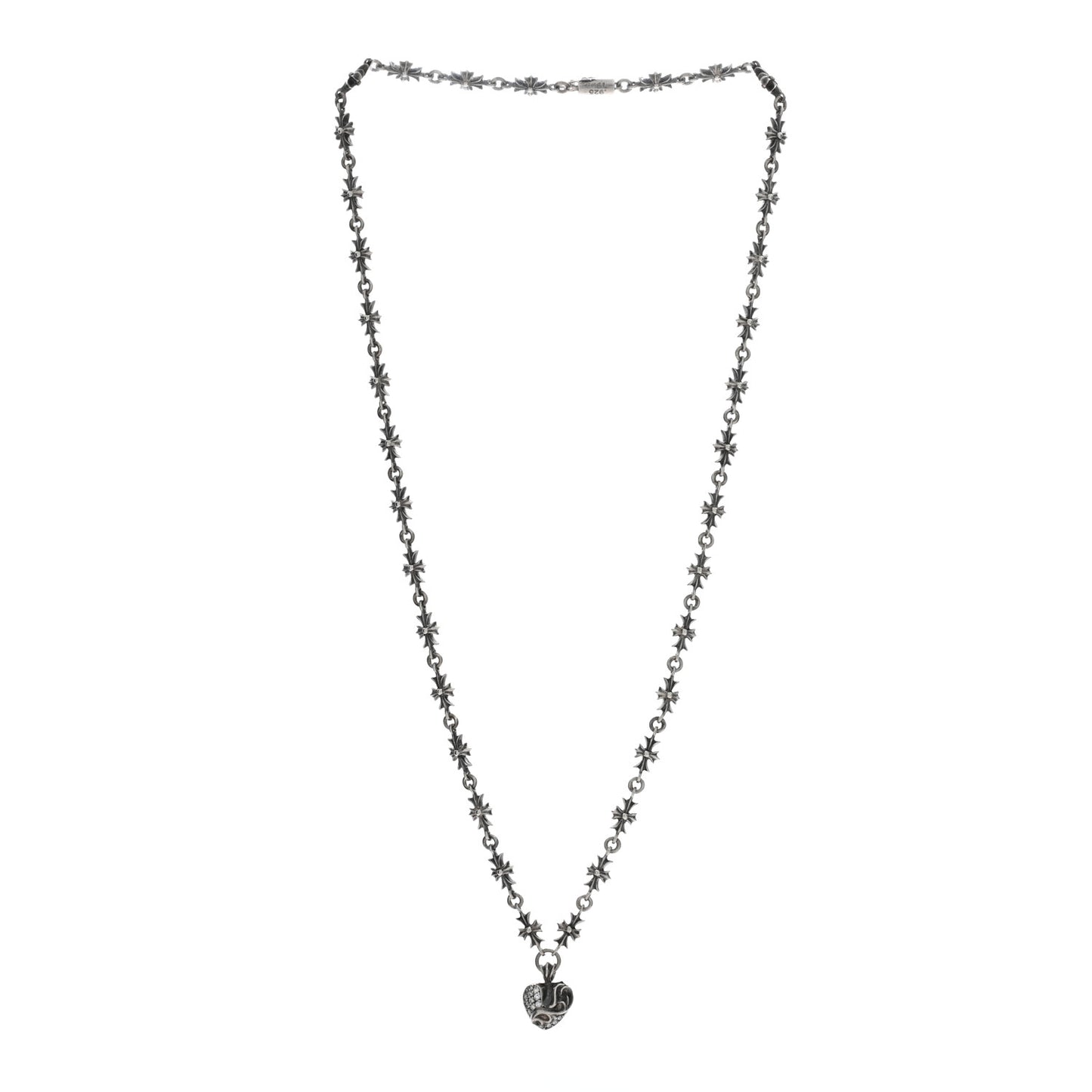 Sterling Silver Diamond Heart Pendant Maltese Chain Necklace
