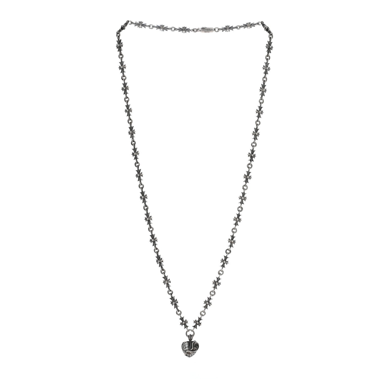 Chrome Hearts Sterling Silver Diamond Heart Pendant Maltese Chain Necklace 3 of 4