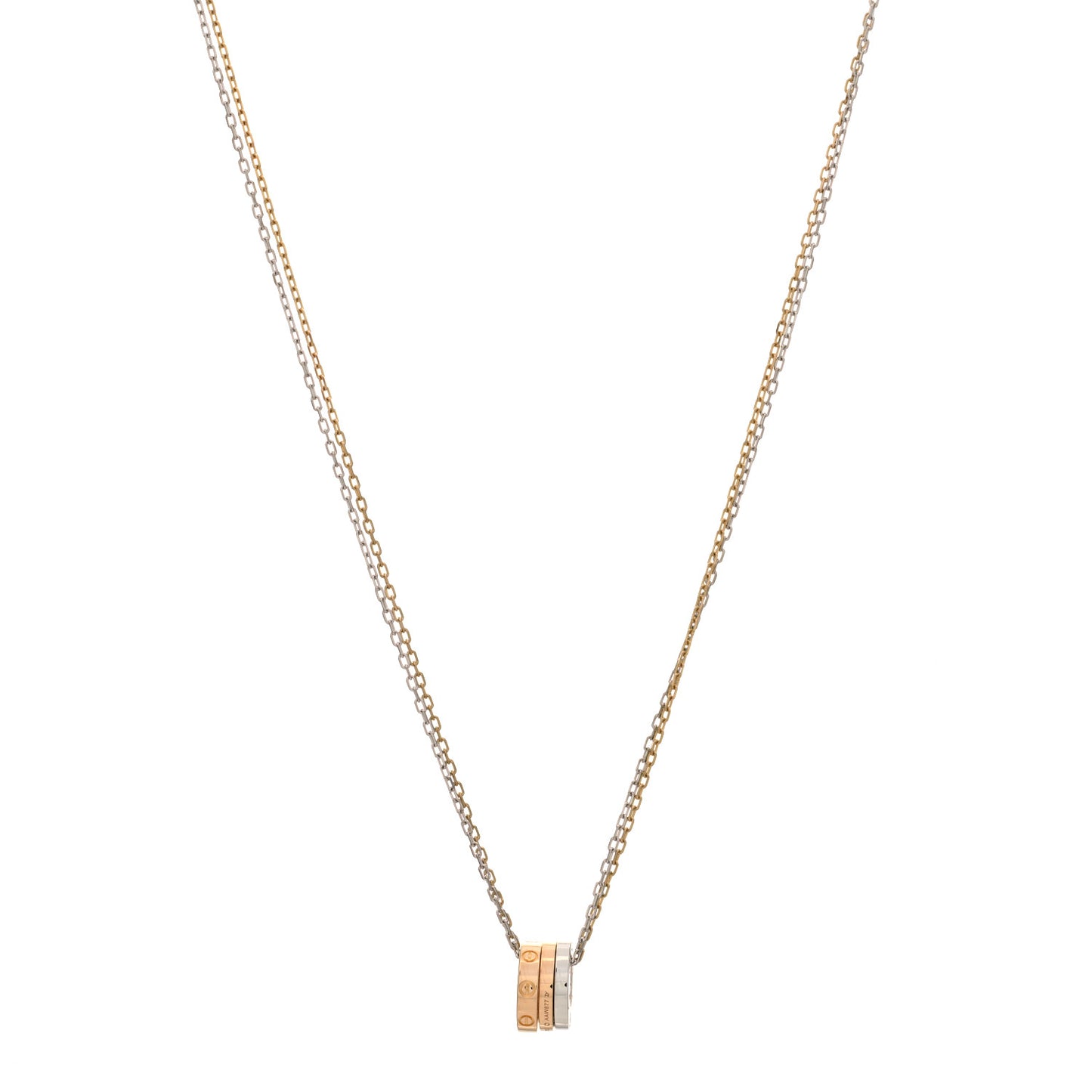18K White Pink Gold Diamond Three Ring LOVE Pendant Necklace
