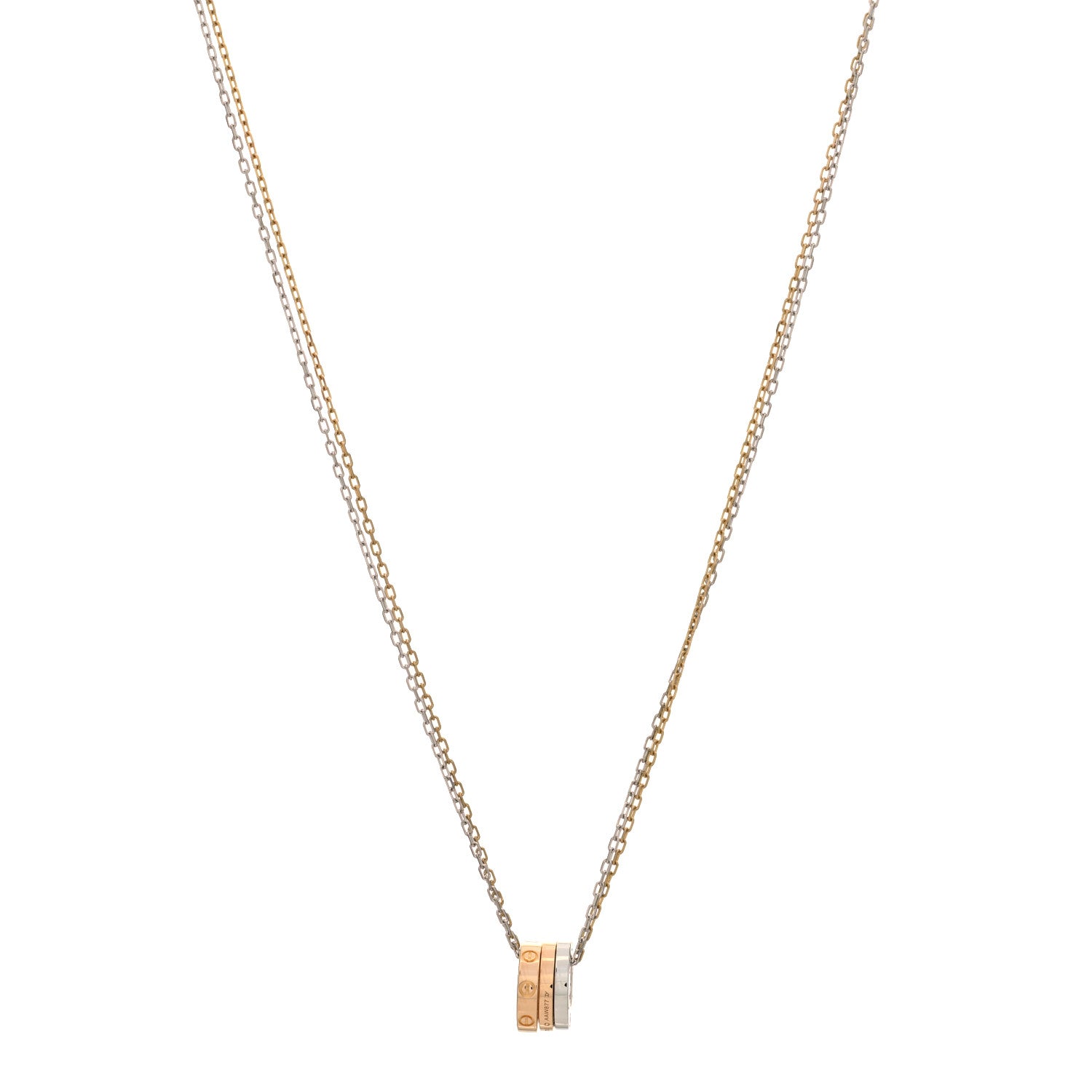Cartier 18K White Pink Gold Diamond Three Ring LOVE Pendant Necklace 1 of 4