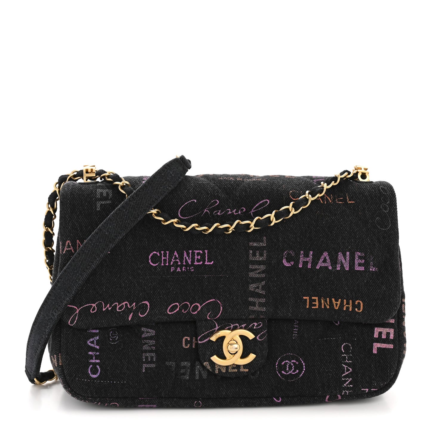 Denim Quilted Denim Mood Large Flap Black Multicolor