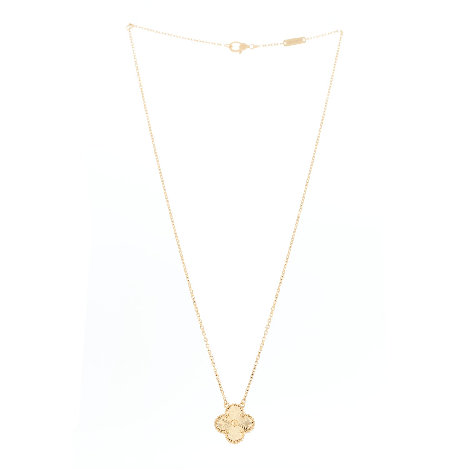 Van Cleef & Arpels 18K Yellow Gold Guilloché Vintage Alhambra Pendant Necklace 3 of 5