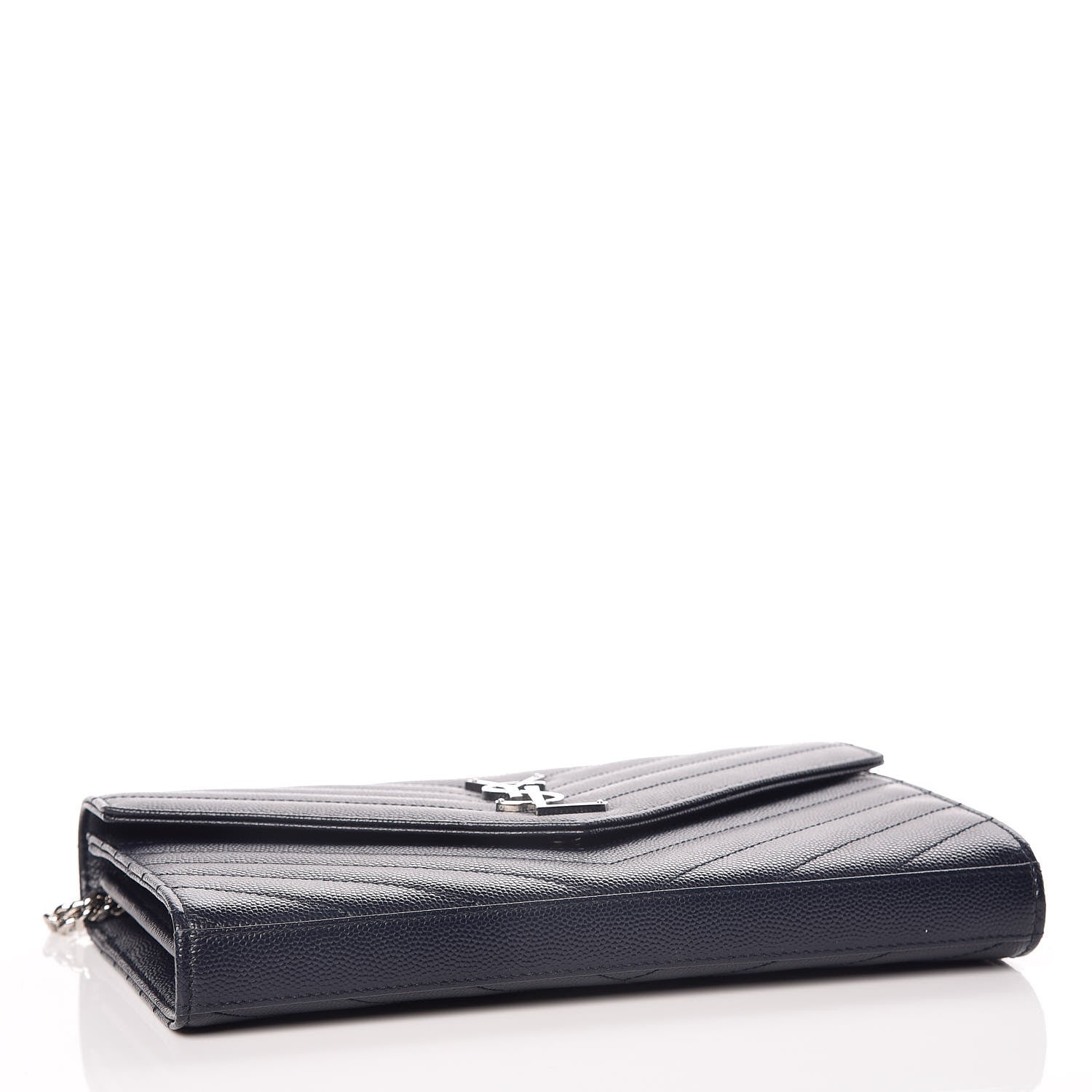 Saint Laurent Grain De Poudre Matelasse Chevron Monogram Chain Wallet Deep Marine 4 of 12
