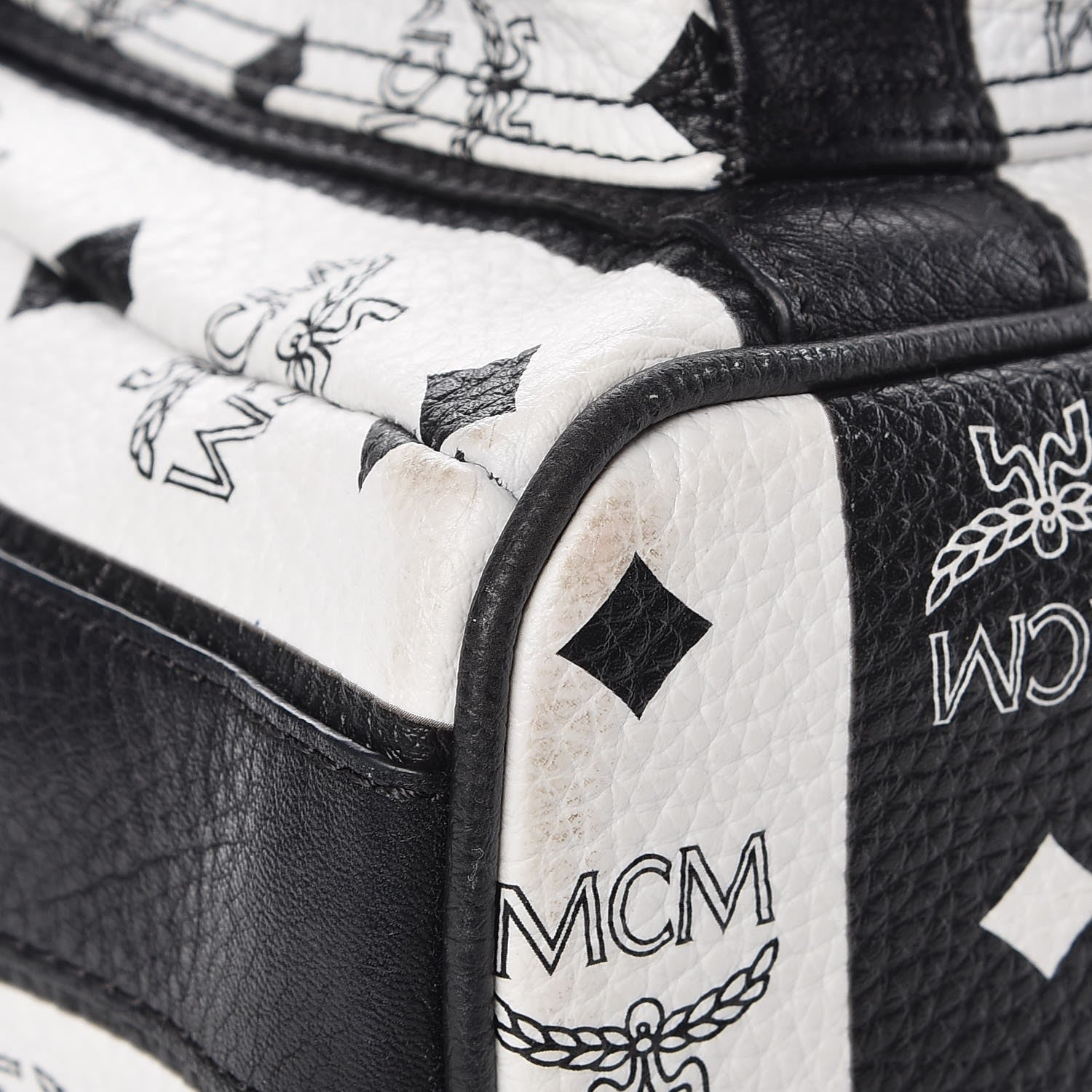 MCM Striped Visetos Studded Medium Stark M Backpack Black White 10 of 13