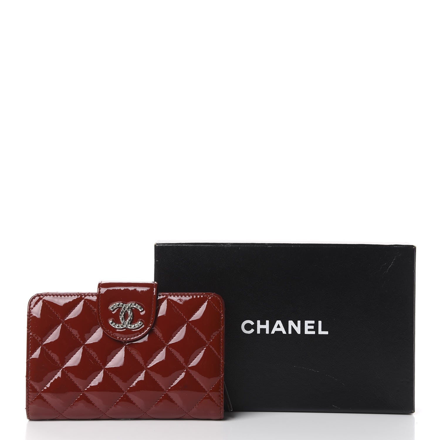 Chanel Patent Quilted Brilliant Zipped Pocket Wallet Dark Red 10 of 10