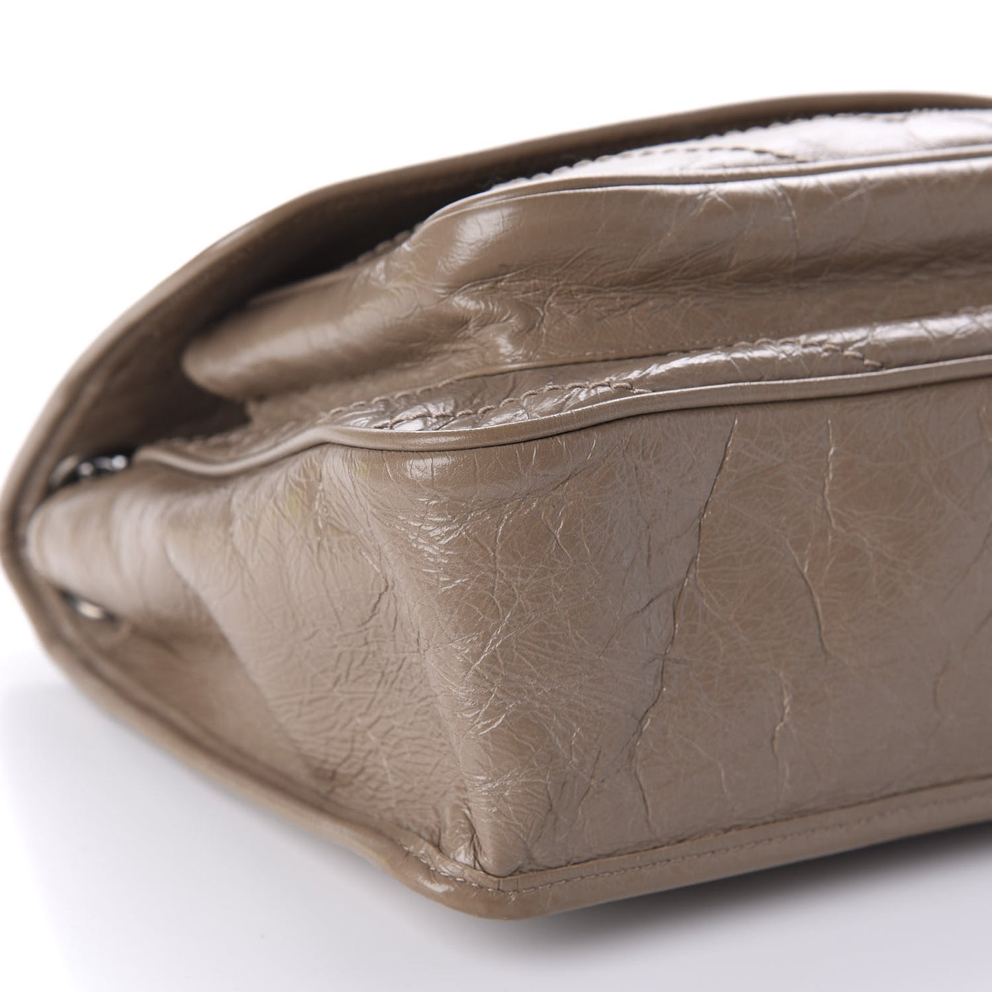 Crinkled Calfskin Matelasse Monogram Medium Niki Chain Satchel Taupe