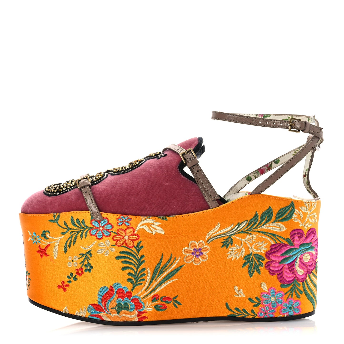 Velvet Silk Embellished Platform Detachable Slide 38 Tibet Red