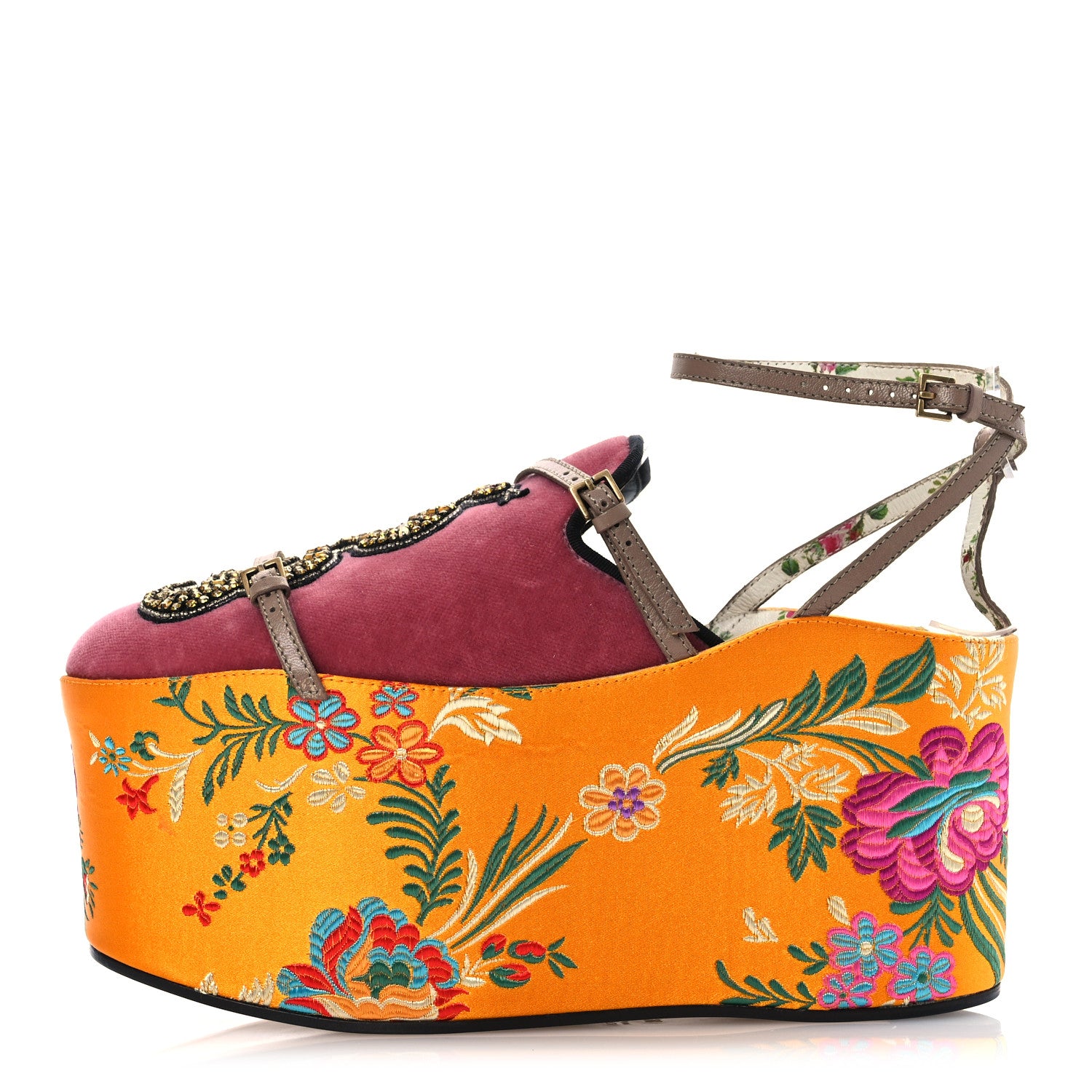Gucci Velvet Silk Embellished Platform Detachable Slide 38 Tibet Red 1 of 13