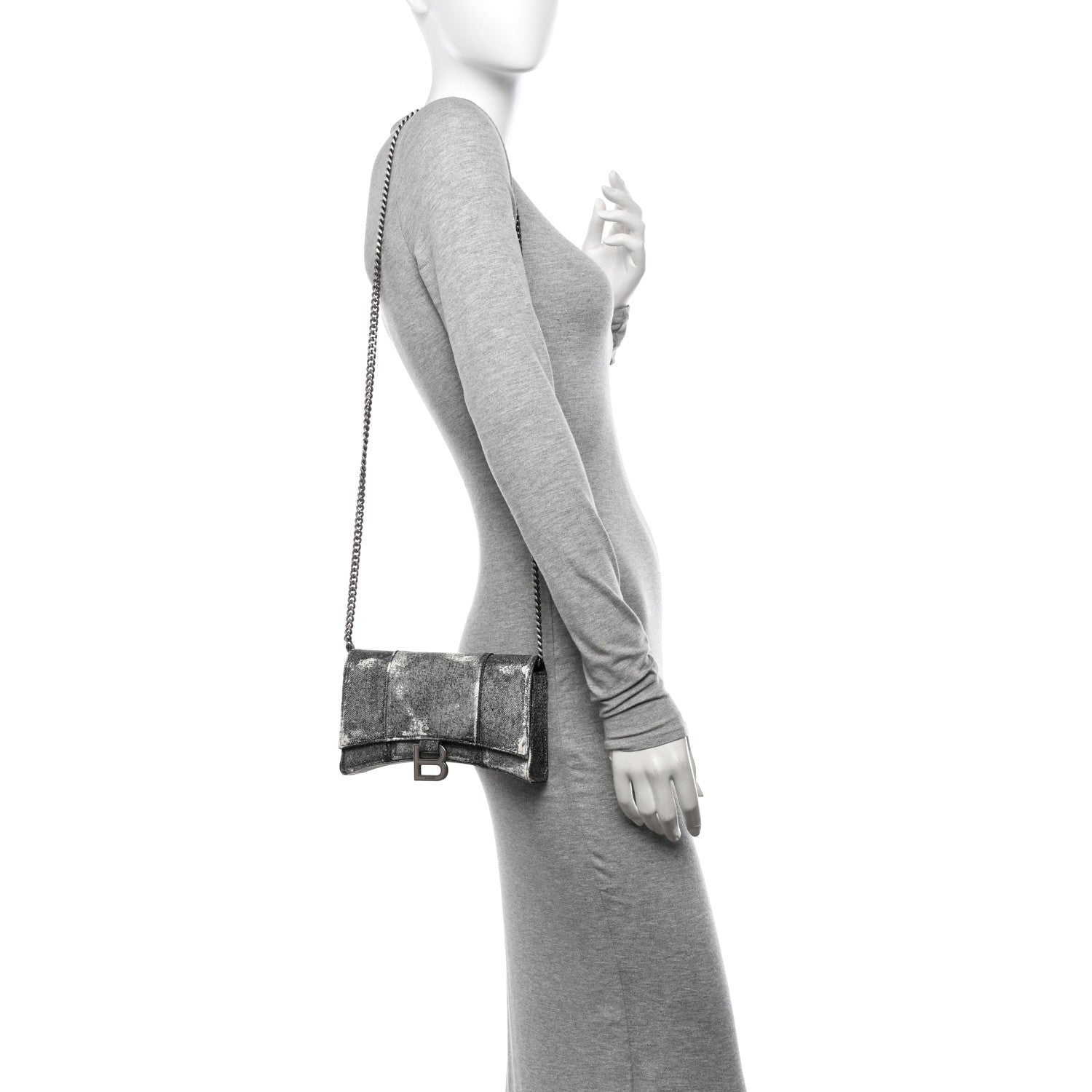 Balenciaga Nappa Denim Printed Hourglass Chain Bag Denim Black 2 of 10