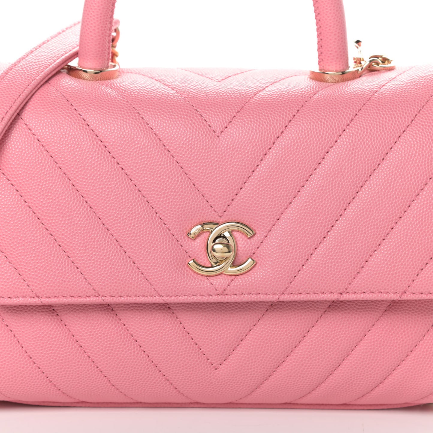 Caviar Chevron Quilted Mini Coco Handle Flap Pink