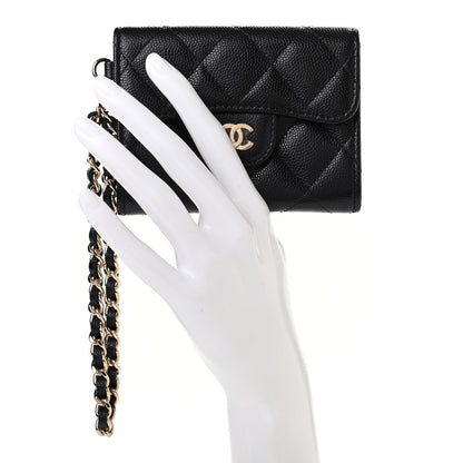 Chanel Caviar Quilted Flap Card Holder Chain Wristlet Black 2 of 8