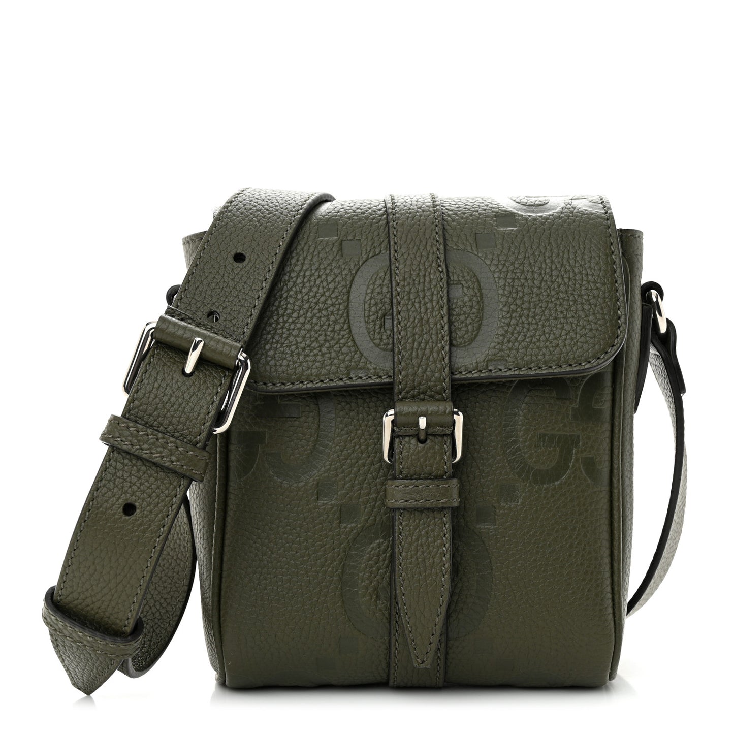 Piuma Calfskin Jumbo GG Embossed Small Messenger Bag Dark Green