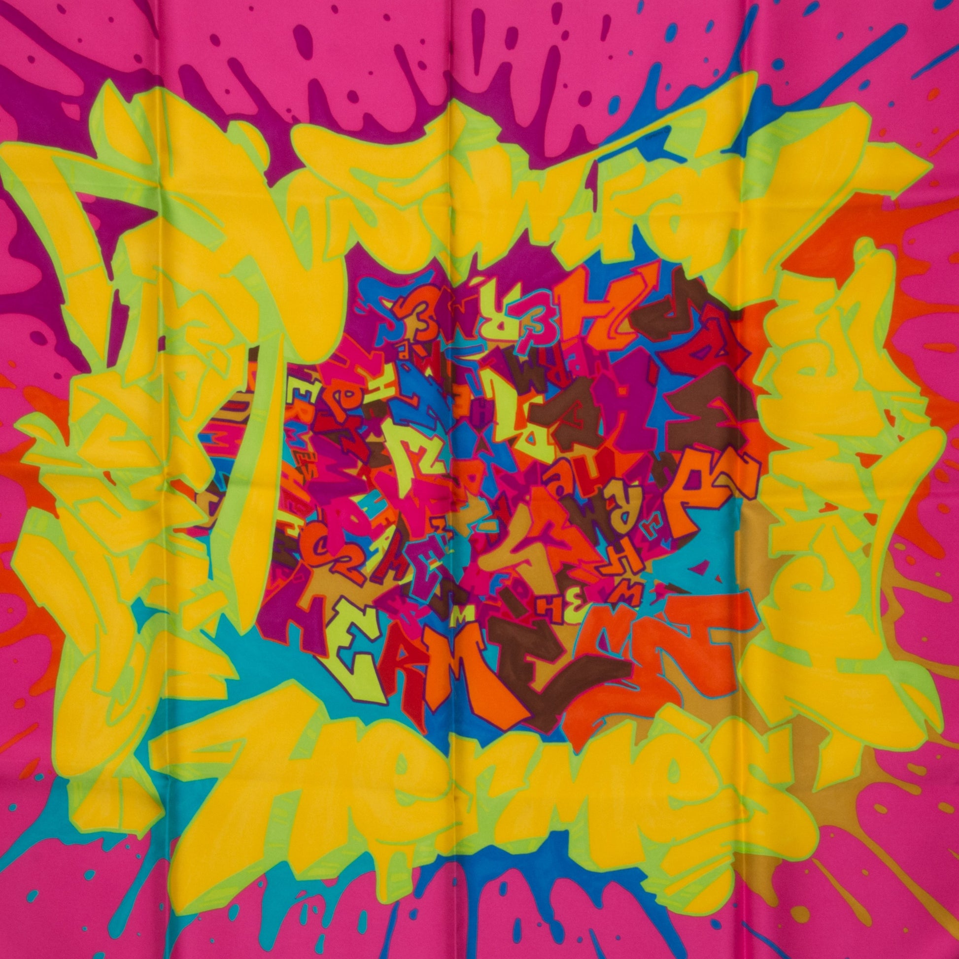 Hermes Silk Graff Graffiti Scarf 90 Rose Fluo Soleil Vert Fluo 2 of 6