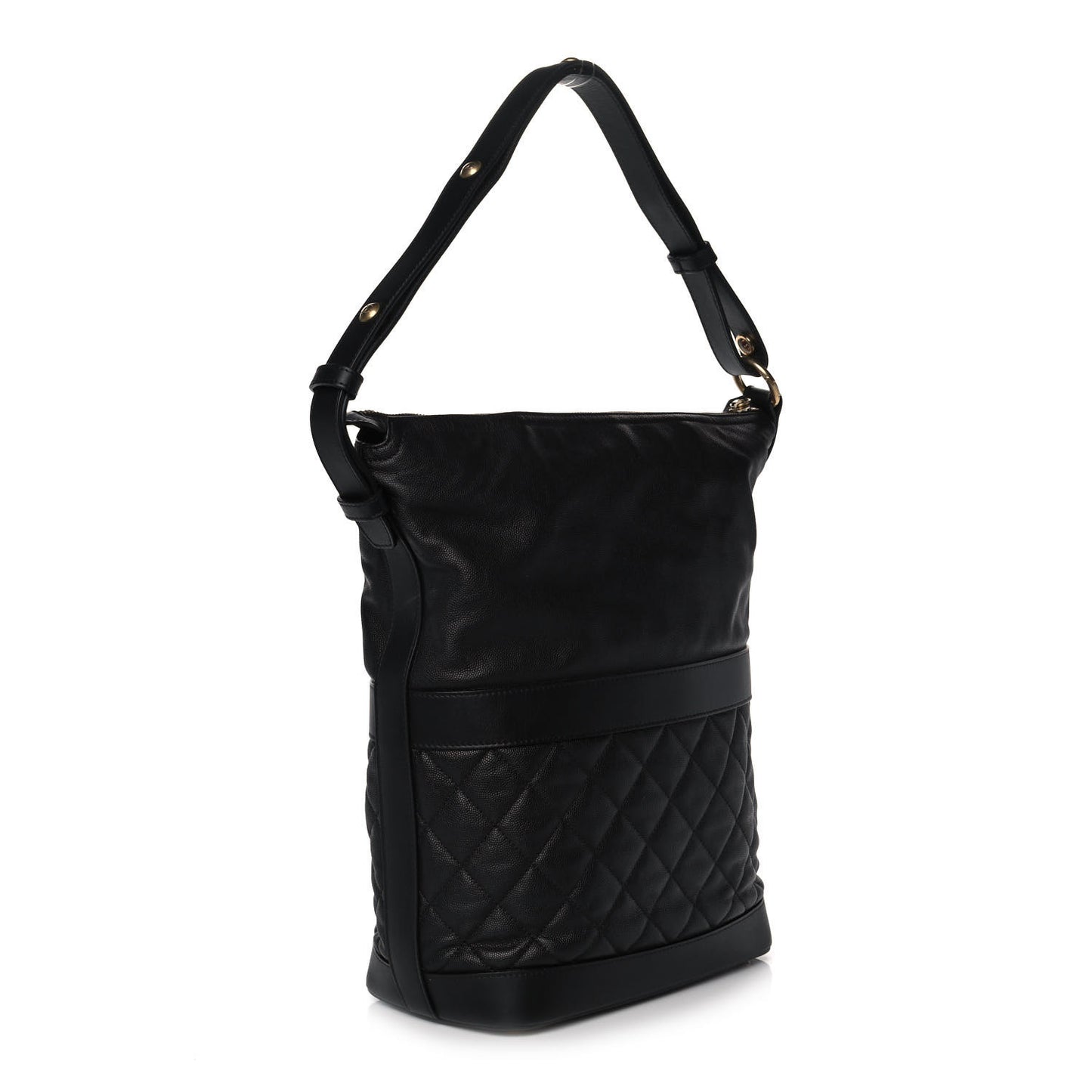Caviar Lambskin Quilted Casual Style Hobo Black