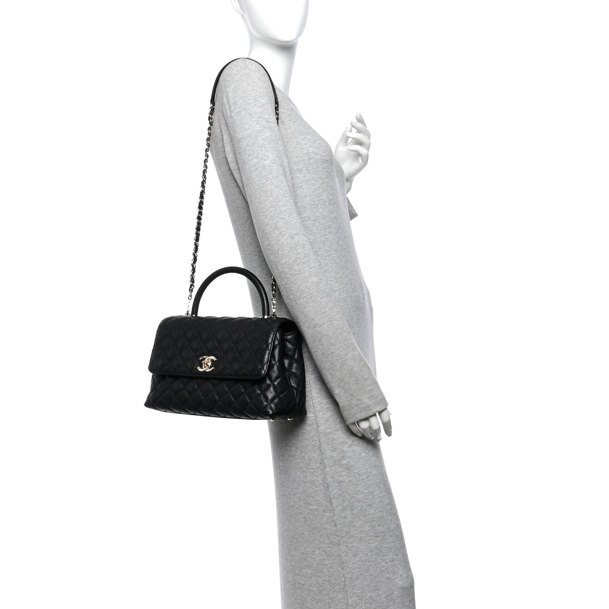 Caviar Quilted Small Coco Handle Flap Black