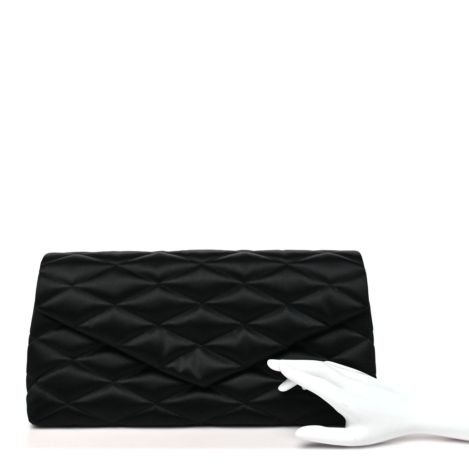 Saint Laurent Satin Quilted Sade Puffer Envelope Clutch Black 2 of 10