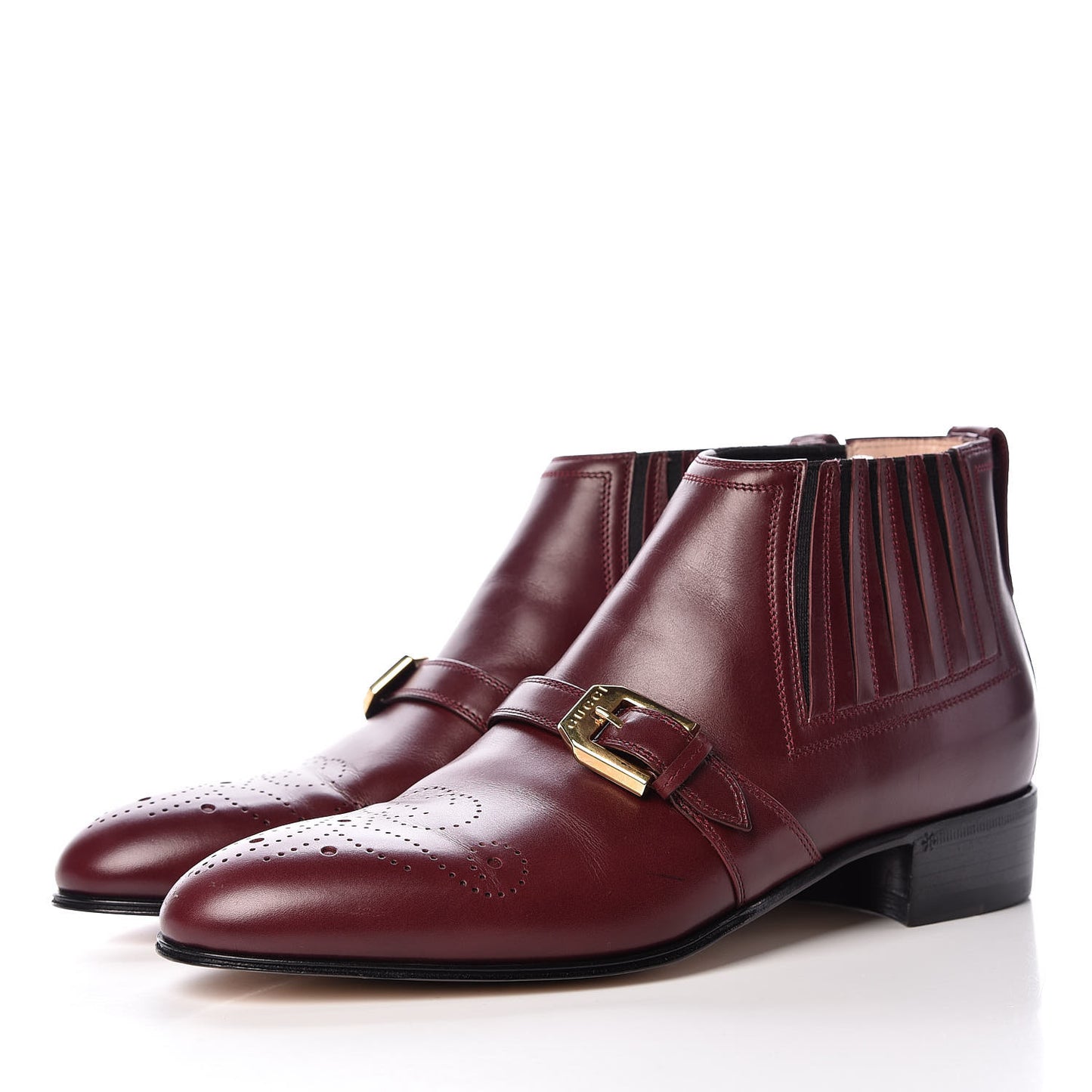 New Waxed Calfskin Womens G Medallion Toe Ankle Boots 37 Red Bordeaux