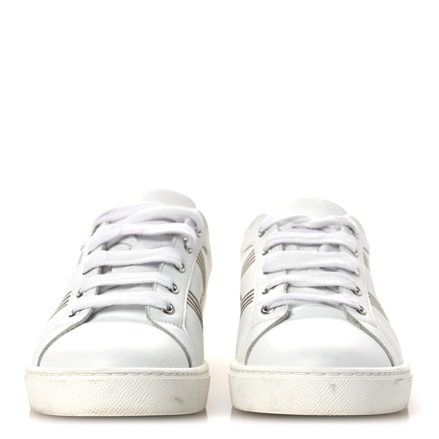 Hermes Metallic Calfskin Womens Advantage Sneakers 39.5 White Dore 3 of 13