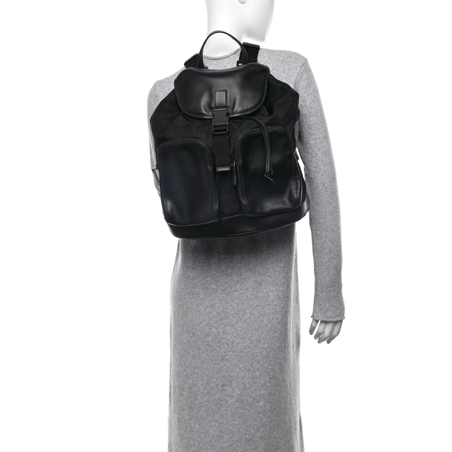 Prada Tessuto Nylon Soft Calfskin Pocket Backpack Black 2 of 11