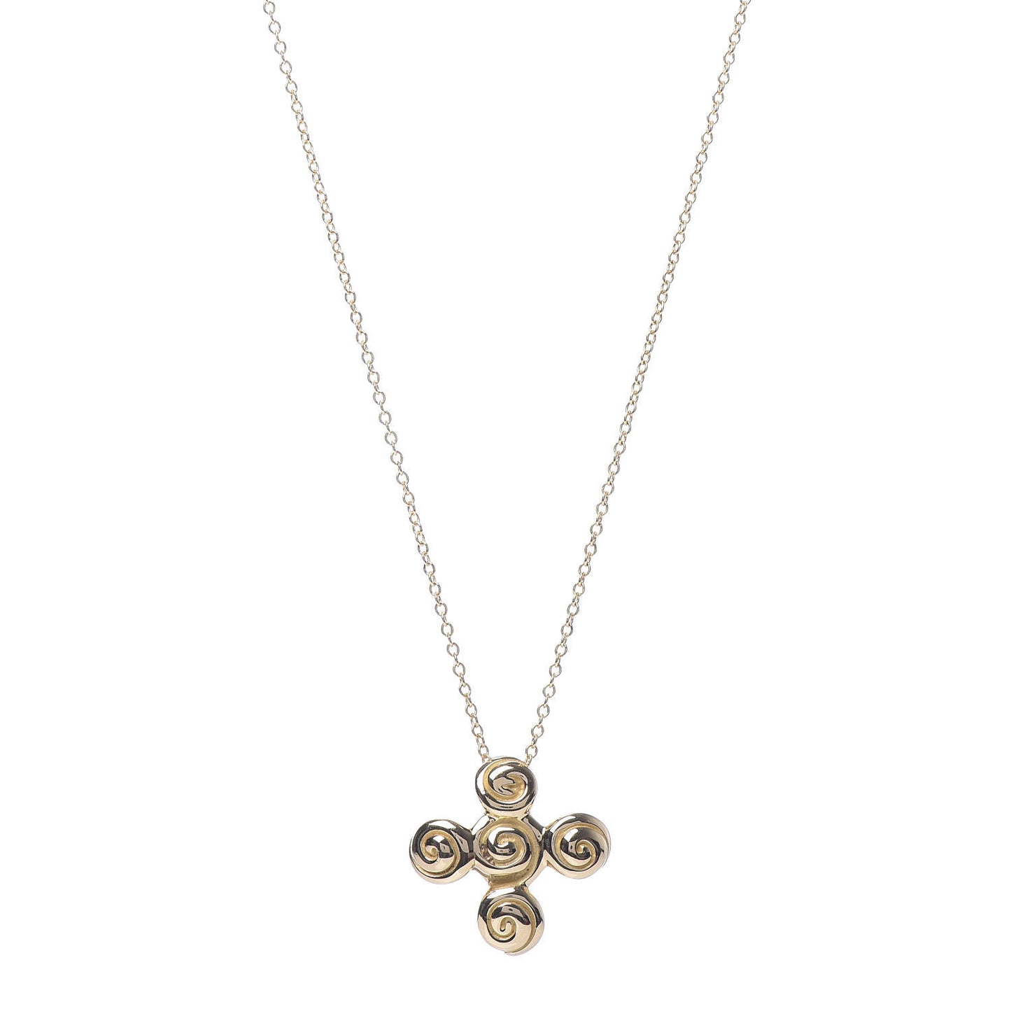 18K Yellow Gold Spiro Swirl Cross Pendant Necklace