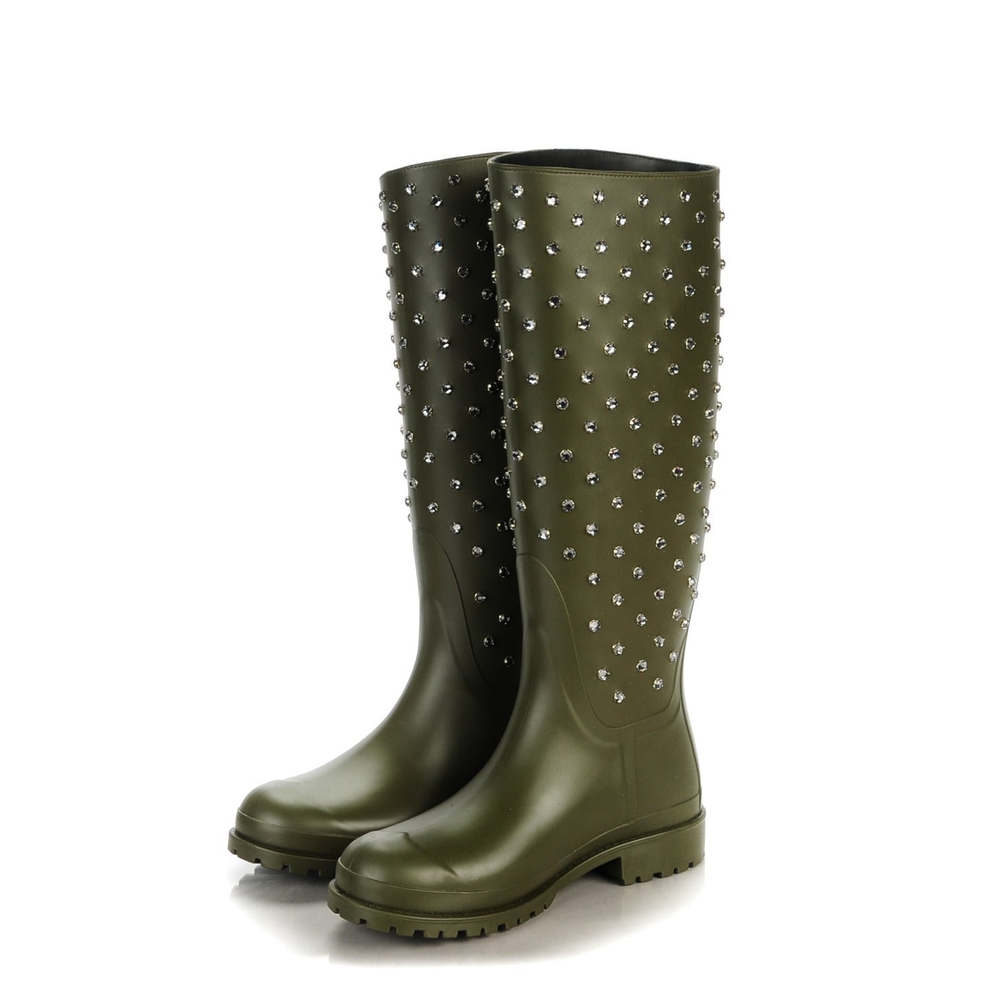 Rubber Crystal Rain Boots 35 Dark Khaki