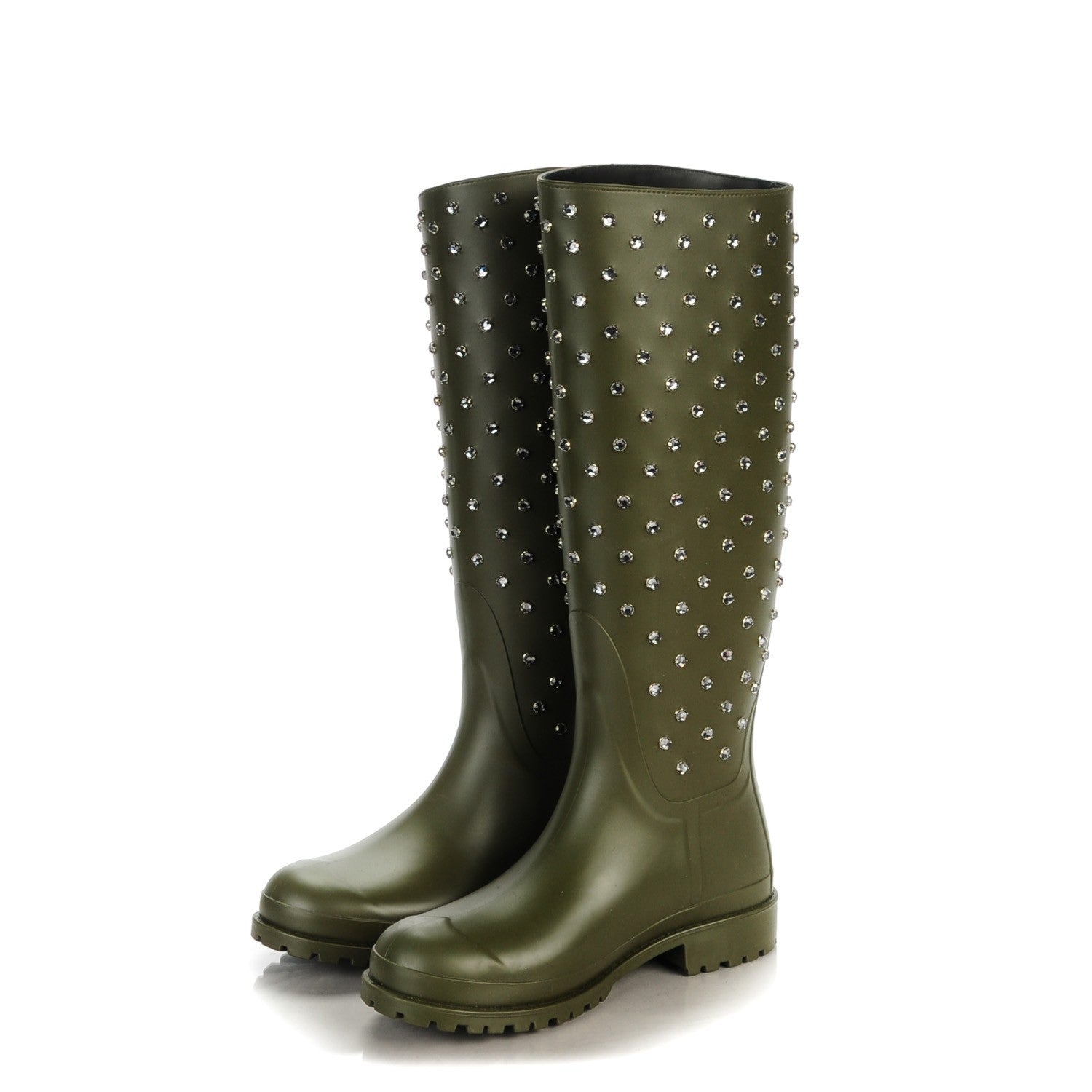 Saint Laurent Rubber Crystal Rain Boots 35 Dark Khaki 3 of 8