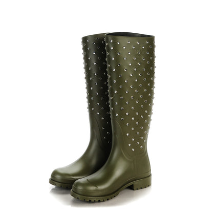 Saint Laurent Rubber Crystal Rain Boots 35 Dark Khaki 3 of 8