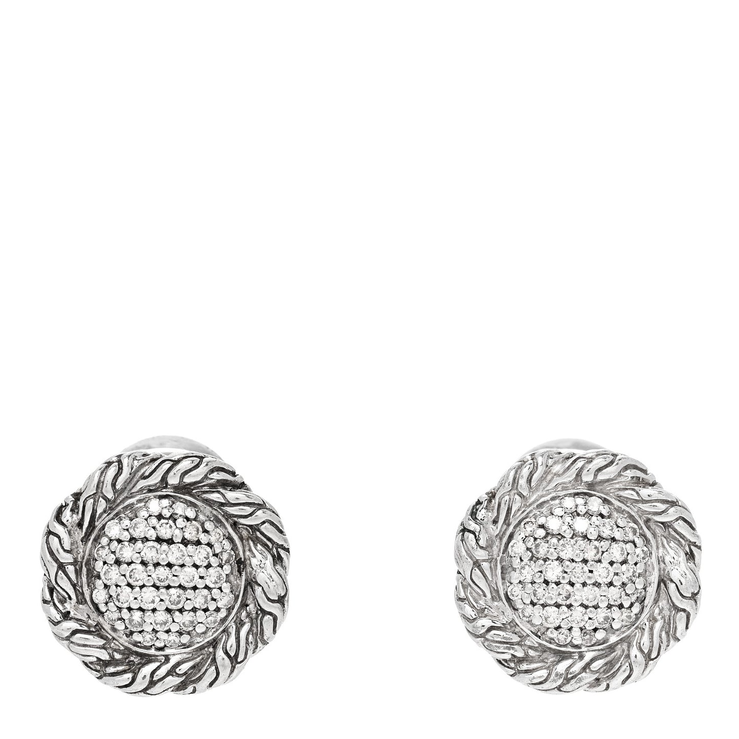 Sterling Silver Diamond Classic Chain Round Pave Earrings