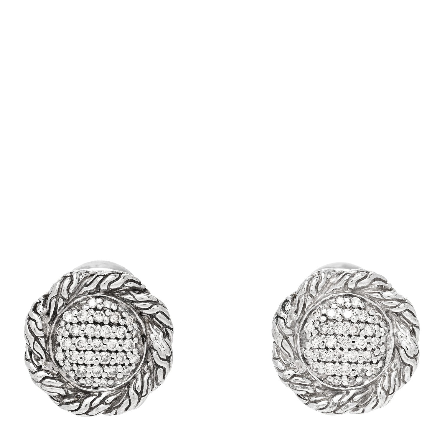 John Hardy Sterling Silver Diamond Classic Chain Round Pave Earrings 1 of 4
