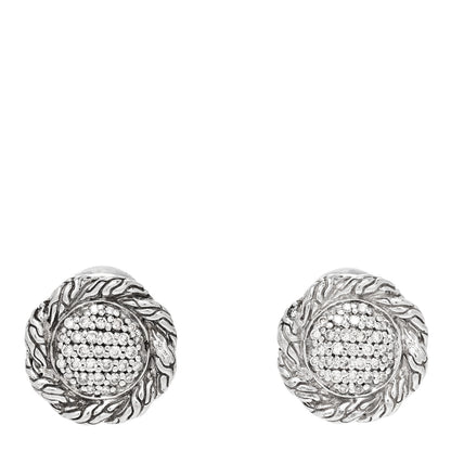 John Hardy Sterling Silver Diamond Classic Chain Round Pave Earrings 1 of 4