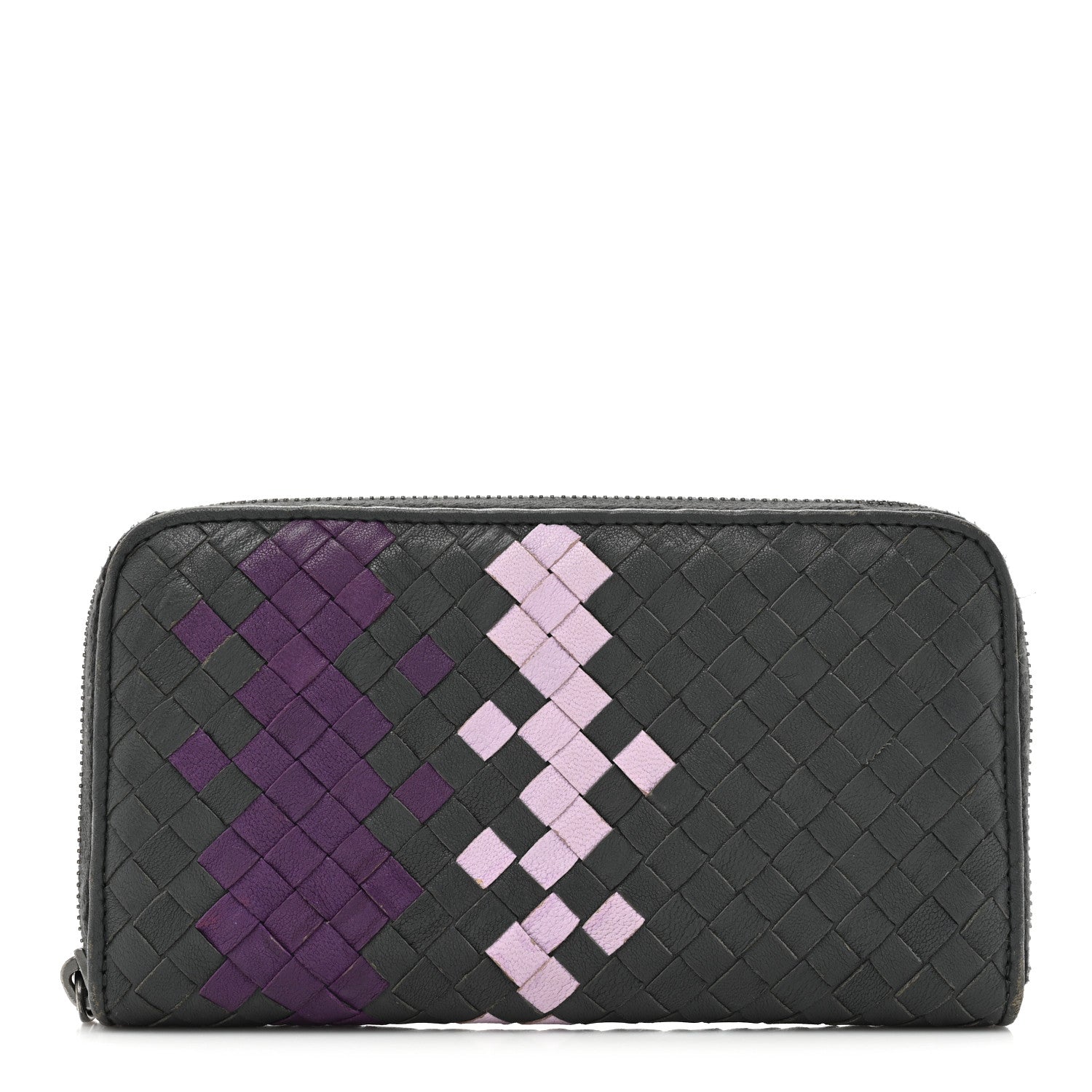 Bottega Veneta Nappa Intrecciato Zip Around Wallet Grey Multicolor 1 of 15