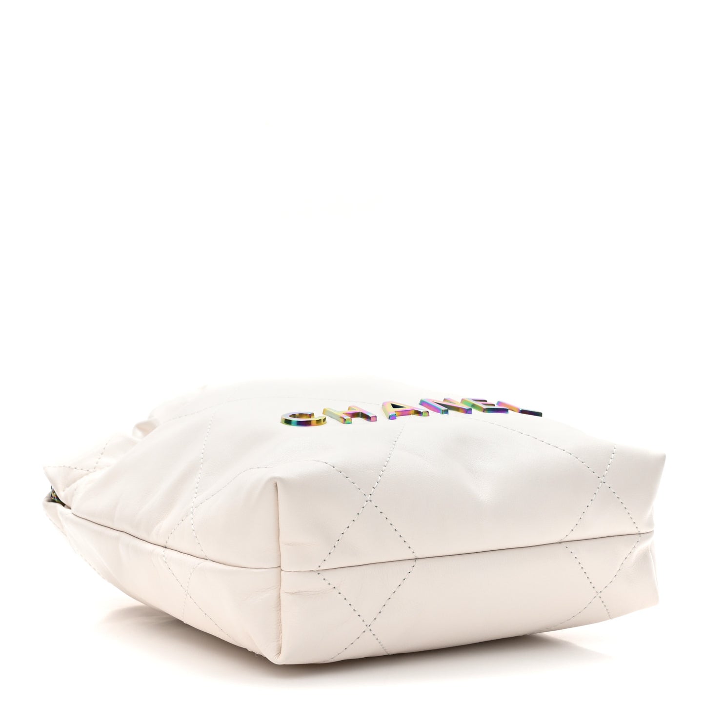 Shiny Calfskin Quilted Rainbow Mini Chanel 22 White