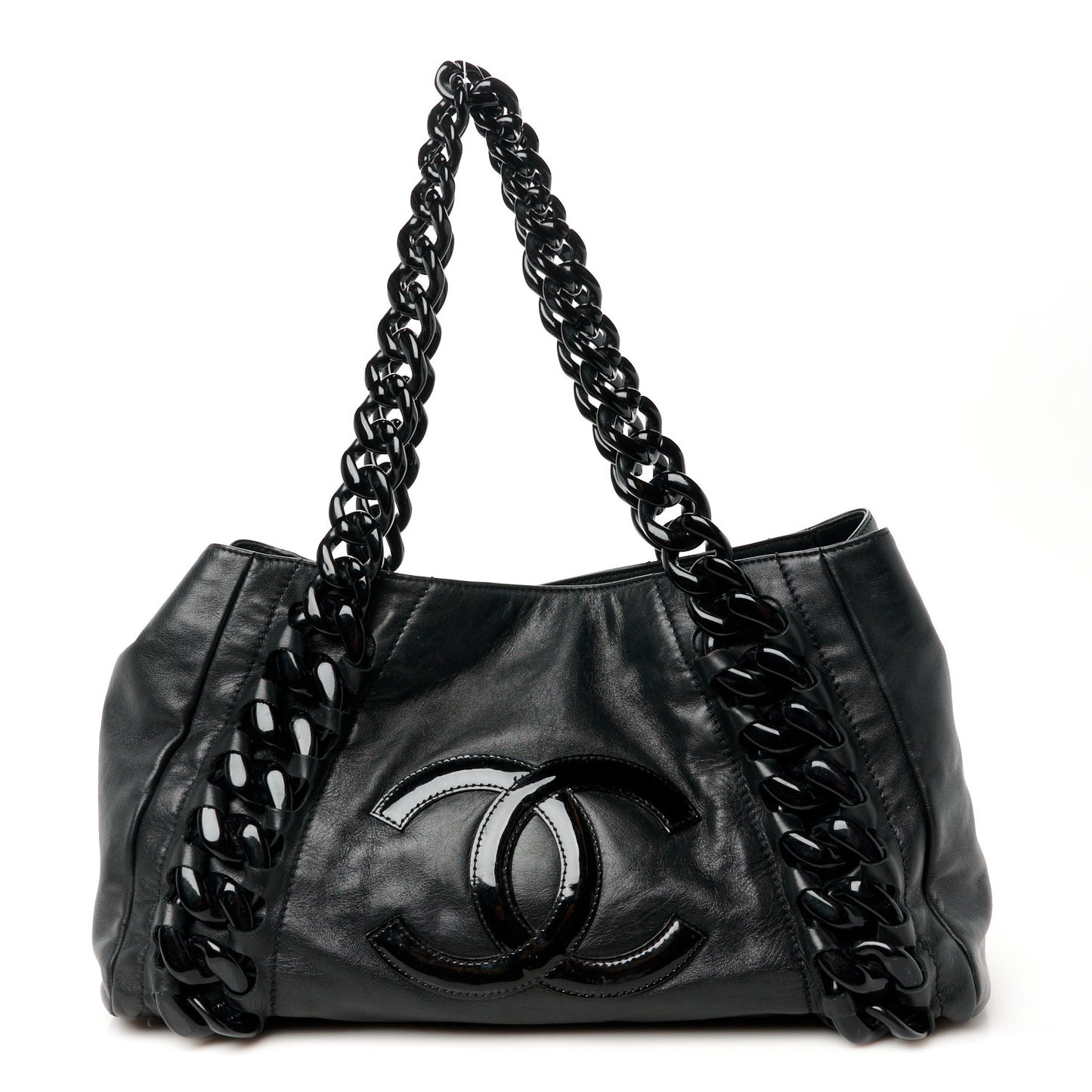 Calfskin Modern Chain Rhodoid East West Tote Black
