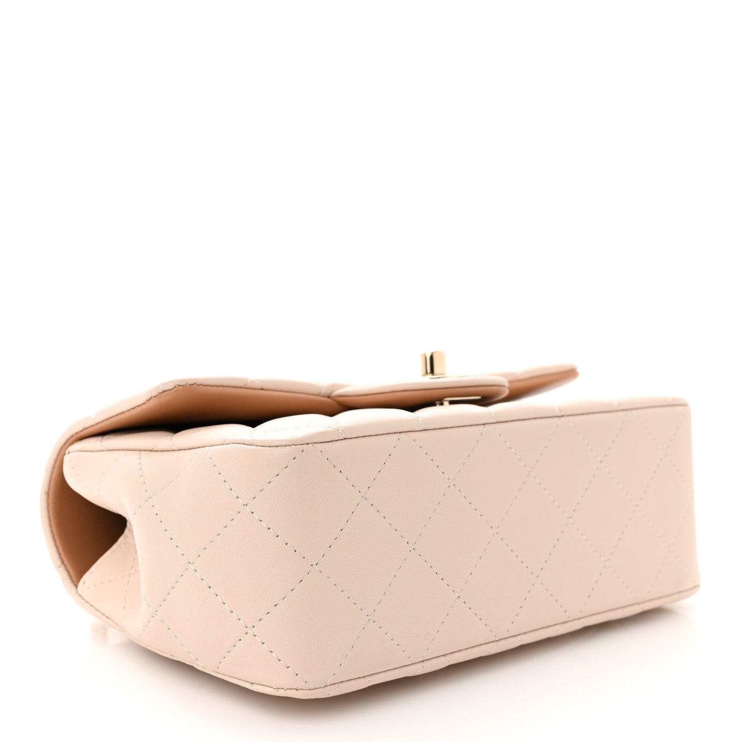 Chanel Lambskin Quilted Bi-Color Mini Top Handle Rectangular Flap Ecru Dark Beige 4 of 10