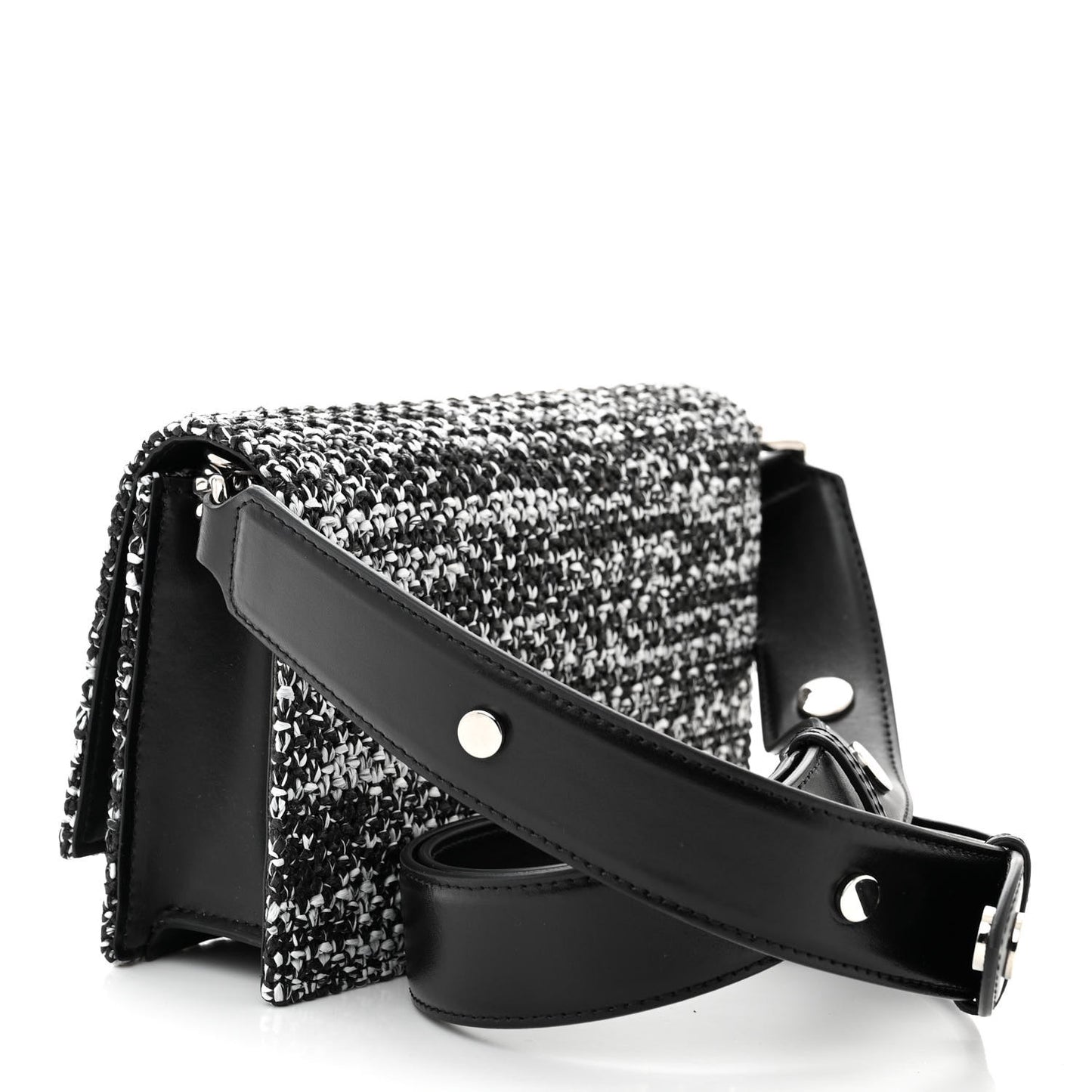 Raffia Skull Shoulder Bag Black White