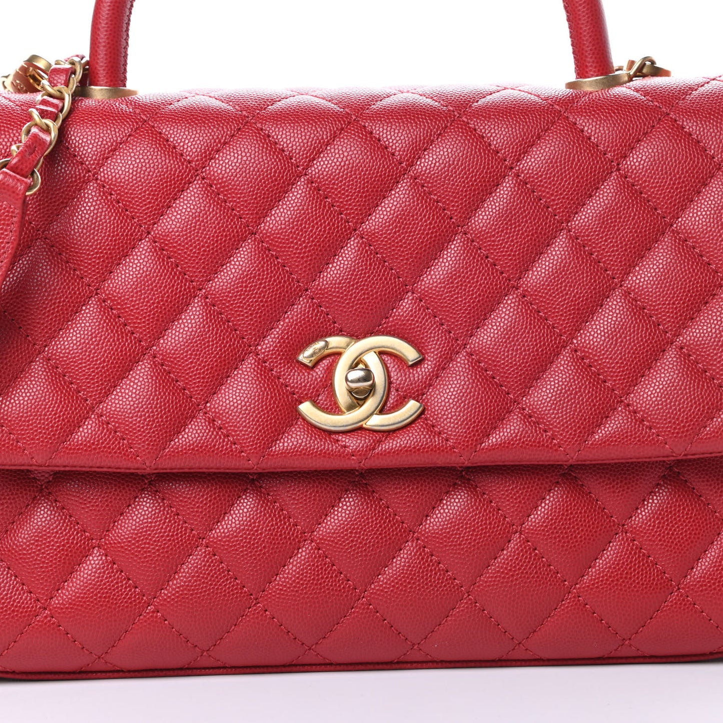 Caviar Quilted Small Coco Handle Flap Red