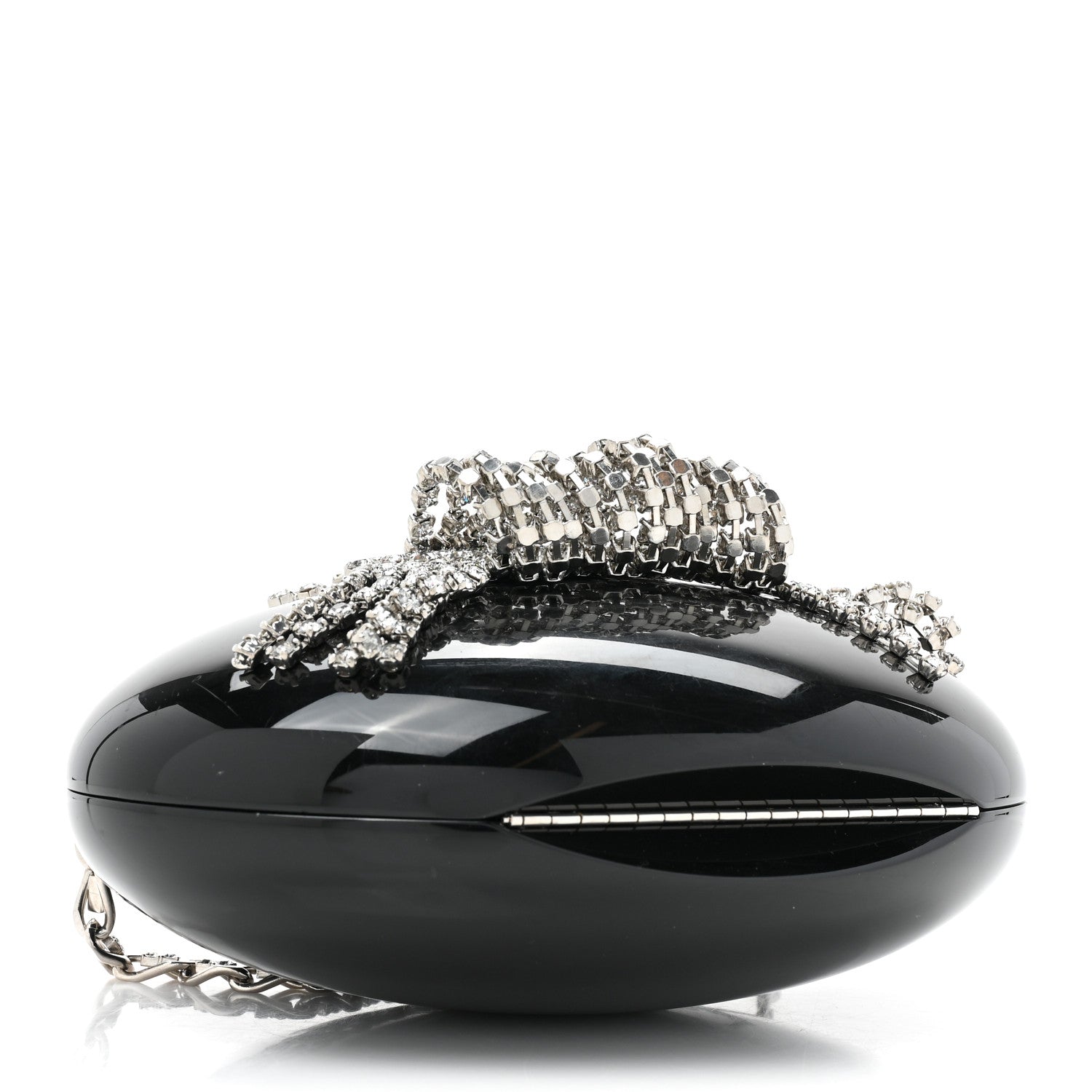 Chanel Resin Crystal Chain Fringe CC Oval Minaudière Black 4 of 11